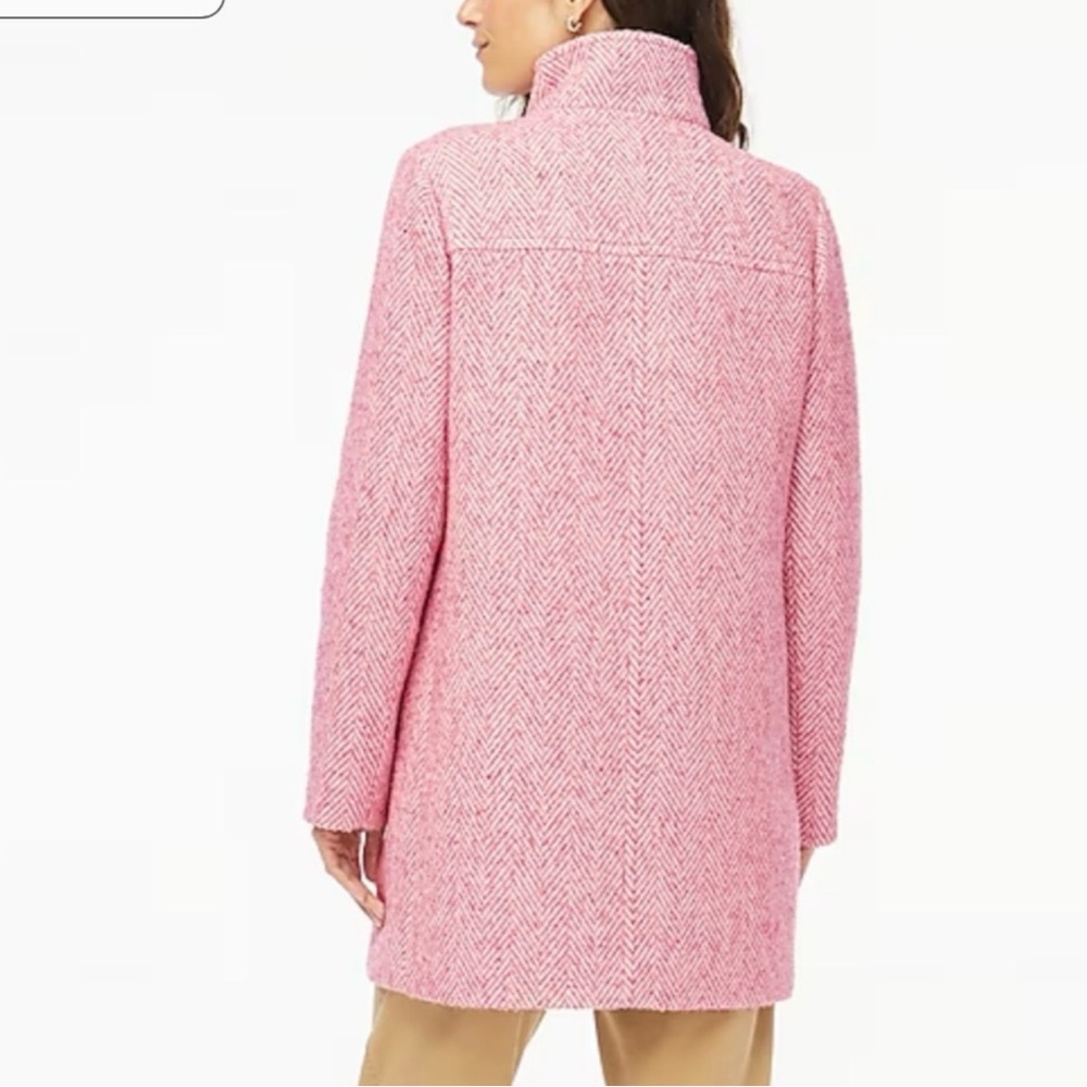 J. Crew Women’s 4 Pink Herringbone Tweed Chevron City Coat Jacket - Picture 4 of 13